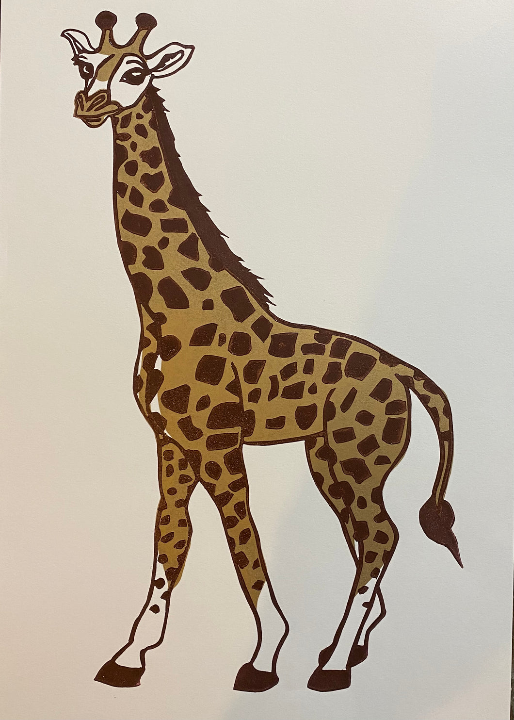 Gina the Giraffe Lino Print